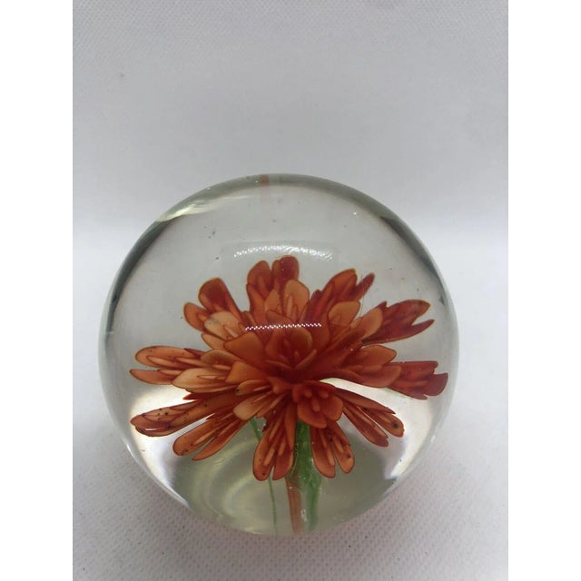Vintage Round Paperweight With Orange Flower For Sale - Image 4 of 10
