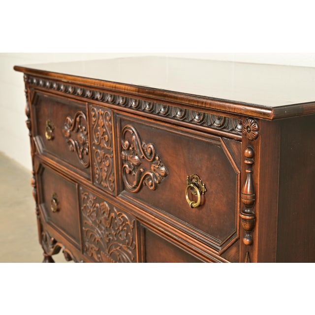 Berkey & Gay Style Antique English Jacobean Carved Walnut Dresser, Circa 1920s For Sale - Image 11 of 17