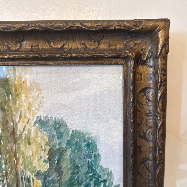 French 20th Century Suzanne Burel Original French Watercolor in Antique Frame - Signed For Sale - Image 3 of 8
