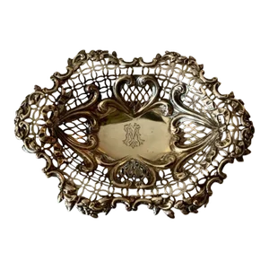 Antique English Victorian Sterling Silver Wedding Bonbon Basket