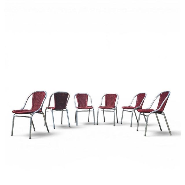Red Aluminum Chair with Synthetic Weave, 1980s, Set of 6 For Sale - Image 3 of 18