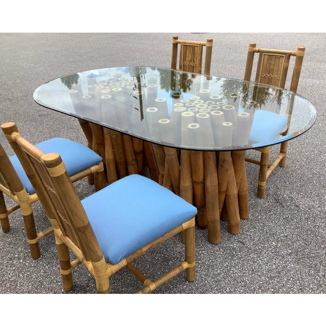 Camel Vintage Boho Chic Glass and Bamboo Table Set - 5 Pieces For Sale - Image 8 of 13