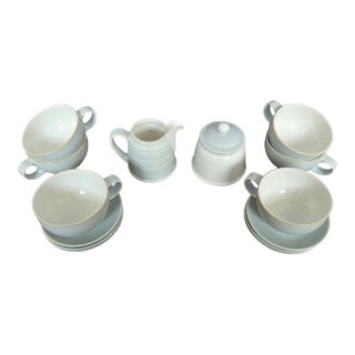 Vintage Minimalist Denby Spirit Light Gray Stoneware Tea Set For Sale
