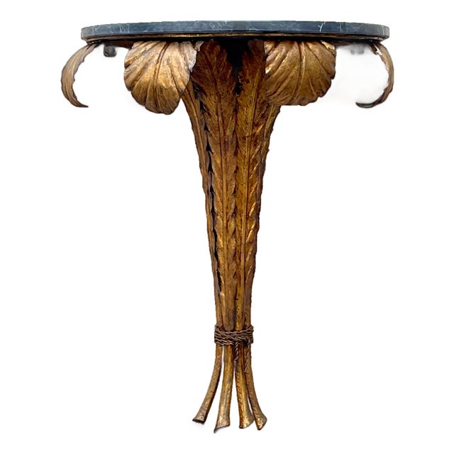 Vintage Gilt Metal and Marble Wall Console For Sale