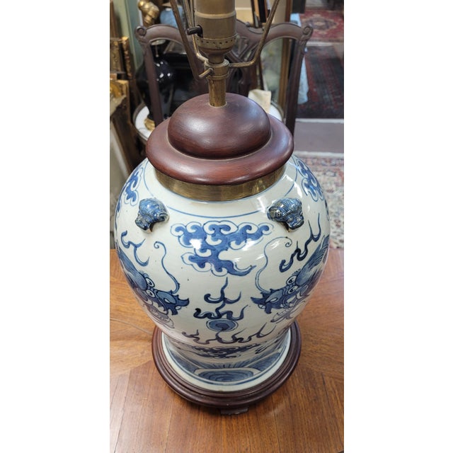 Ceramic 19th Century Blue & White Chinese Dragon Vase Lamp For Sale - Image 7 of 11