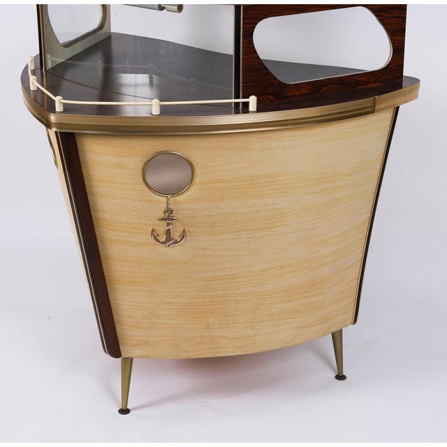 Gold Vintage Modernist Boat Cocktail Bar by Umberto Mascagni for Harrods, 1950s For Sale - Image 8 of 18