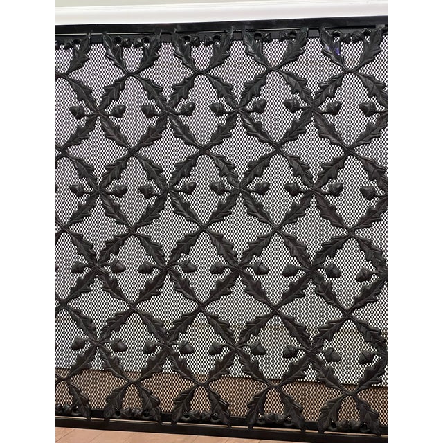 Metal Arts and Crafts Cast Brass and Iron Fire Screen in Black, Single Panel, Early 20th C. For Sale - Image 7 of 13