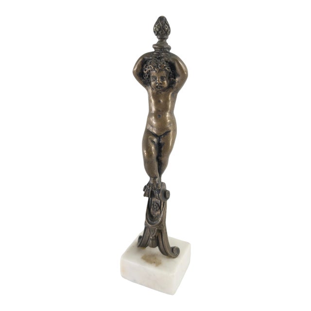 18th Century Italian Bronze Cherub or Putti Handle Mounted on Marble For Sale
