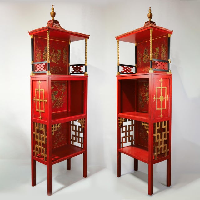This magnificent pair of vintage display cases combines the refined structure of Louis XVI style with the opulent artistry...