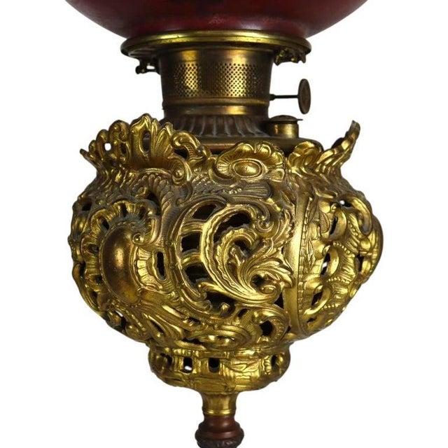 19th Century 19th Century Bradley & Hubbard Victorian Brass, Bronze, Marble & Glass Figural Oil Lamp For Sale - Image 5 of 14