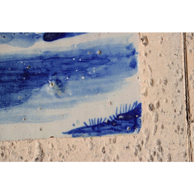 Baroque Antique 18th Century Blue and White Portuguese Tile Depicting a Foot on a Baroque Sandal For Sale - Image 3 of 9