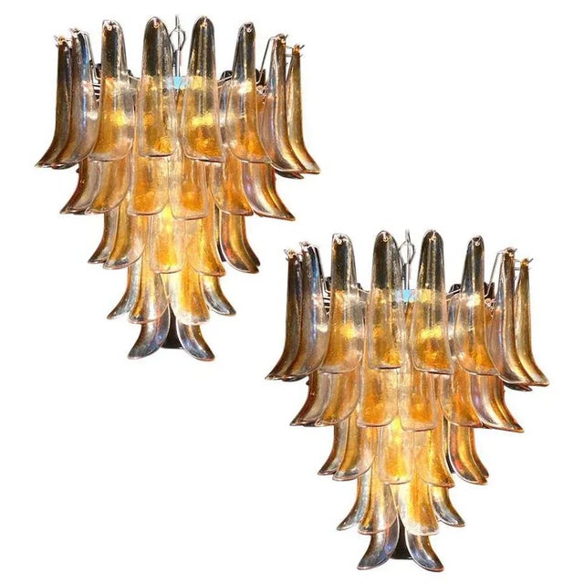 Large Vintage Italian Murano Chandelier with Amber Glass Petals, 1970s For Sale - Image 12 of 12