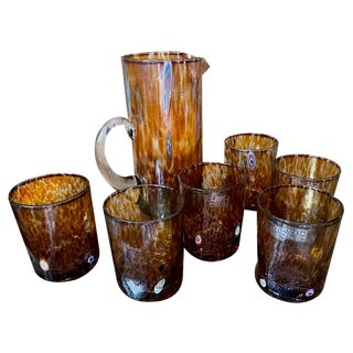 Murano Glasses and Carafe, Set of 7 For Sale