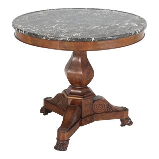 Antique French Center Hall Table Mahogany Saint Anne Marble Original Condition For Sale