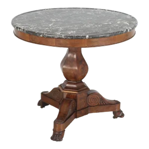 Antique French Center Hall Table Mahogany Saint Anne Marble Original Condition