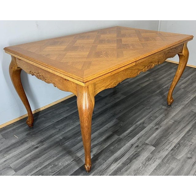Vintage French Louis XVI Style Carved Oak Extendable Dining Table For Sale - Image 3 of 13