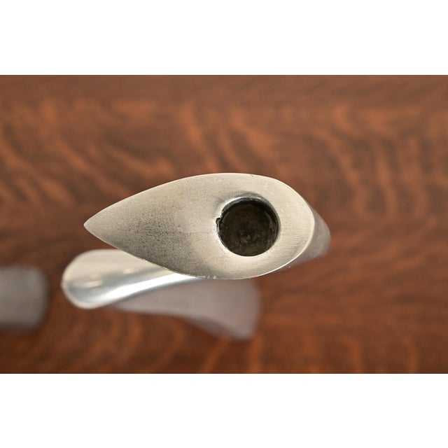 1980s Matthew Hilton Postmodern Aluminum Swan Candlesticks, Pair For Sale - Image 5 of 15