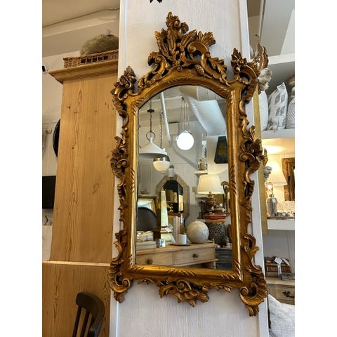 Mid 20th Century Vintage Gold Leaf Carved Wood Wall Mirror With Ornate Crown For Sale - Image 5 of 15