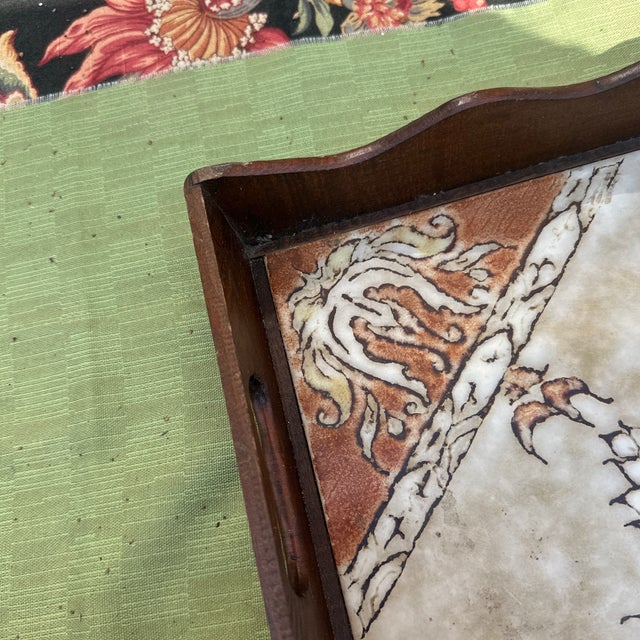 1970s 1970s Wooden and Tile Italian Style Decorative Tray For Sale - Image 5 of 10