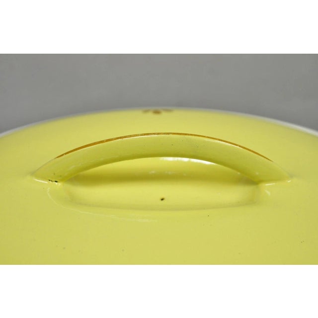 Yellow Vintage Dru Holland Yellow Tulip Enameled Cast Iron Dutch Oven Oval Pot For Sale - Image 8 of 12