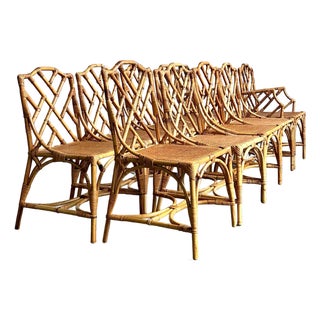 Vintage Dal Vera Chinese Chippendale Bamboo and Cane Dining Chairs - Set of 10 For Sale