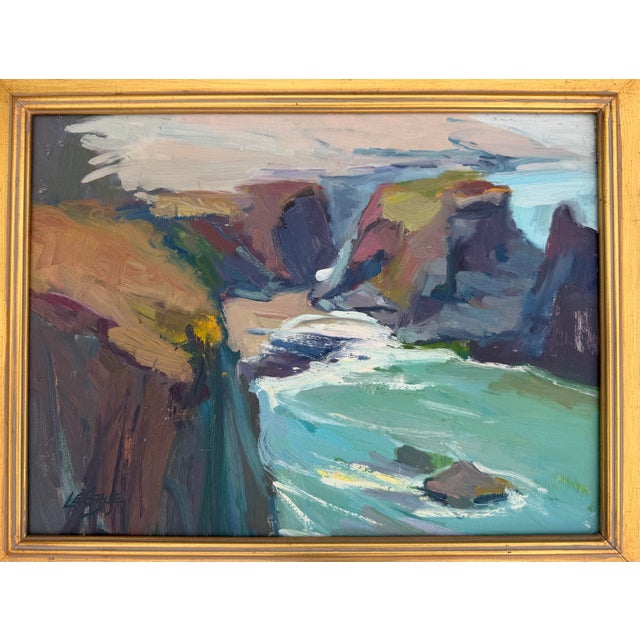 Jeanette Le Grue California Coastal Impressionist Oil Painting in Gilt Frame For Sale - Image 4 of 11