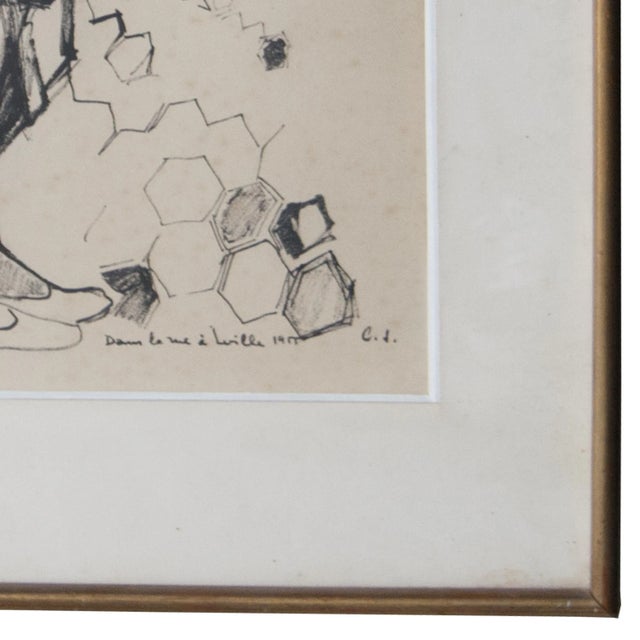 'In the street to City'' painting. France, in 1955.