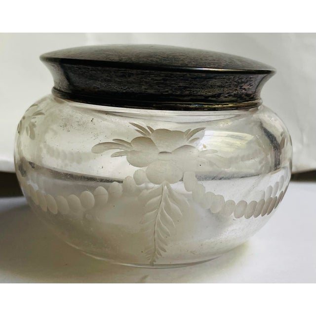 Early 20th Century Hawkes Cut Glass Etched Crystal Sterling Silver Top Vanity Powder Trinket Jar For Sale - Image 12 of 12