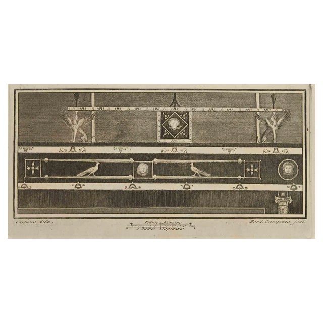 Ferdinando Campana, Ancient Roman Fresco from Herculaneum, Etching, 18th Century For Sale
