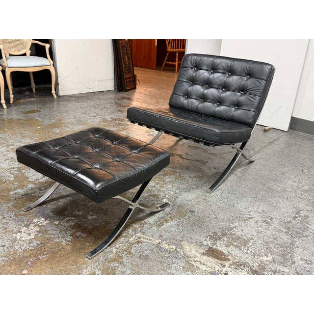 Mid-Century Modern Alphaville Design Exposition Barcelona Style Lounge Chair + Ottoman For Sale - Image 3 of 12