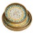 Set of Three Blue Triangle Pattern Rattan Mother-of-Pearl Inlaid Round Trays For Sale