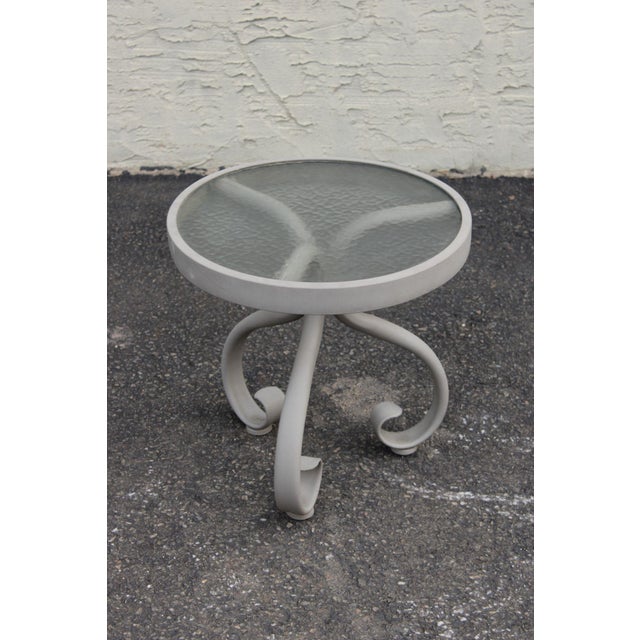 High Quality Cast Aluminum Base Outdoor Side Table with Inset Round Glass Top