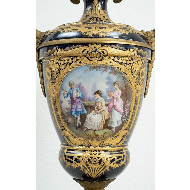 Antique Napoleon III vase in polychrome Sevres porcelain with gilt bronze elements, dating from the second half of the...