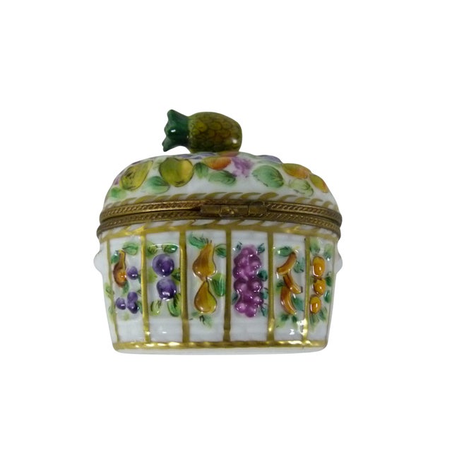 Limoges, France Limited Edition Limoges France Hand-Painted "Romance" Fruit Basket Trinket Box Signed & Numbered 40/75 For Sale - Image 4 of 10