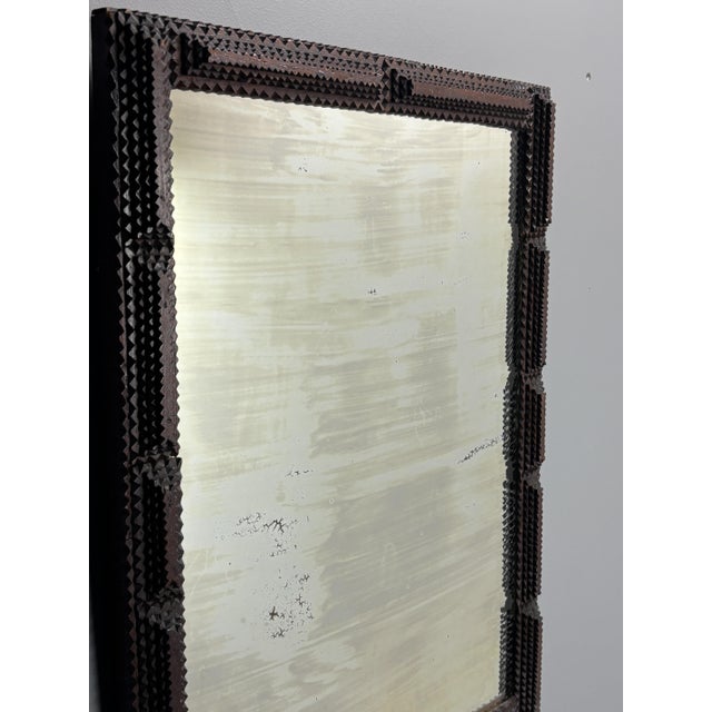 Brown Antique Tramp Art Folk Art Distressed Mirror, Belgian, 1890s For Sale - Image 8 of 17