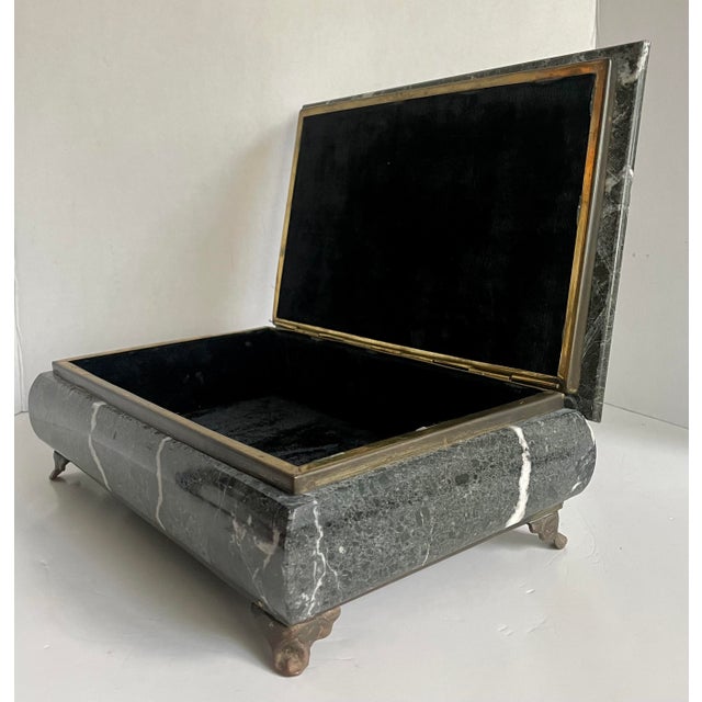 Mid-20th Century Green Marble Hinged Box With Brass Mounts & Black Felt Lining For Sale - Image 12 of 12