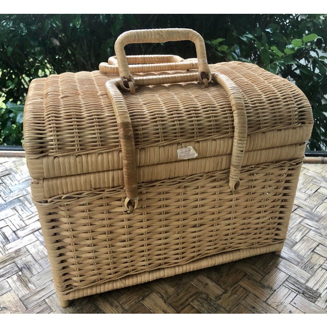 Vintage Natural Wicker Bamboo Rattan Picnic Basket Chairish
