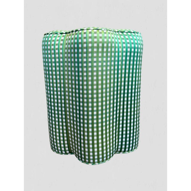 Traditional Custom Petal Ottoman Green Plaid Fabric For Sale - Image 3 of 7