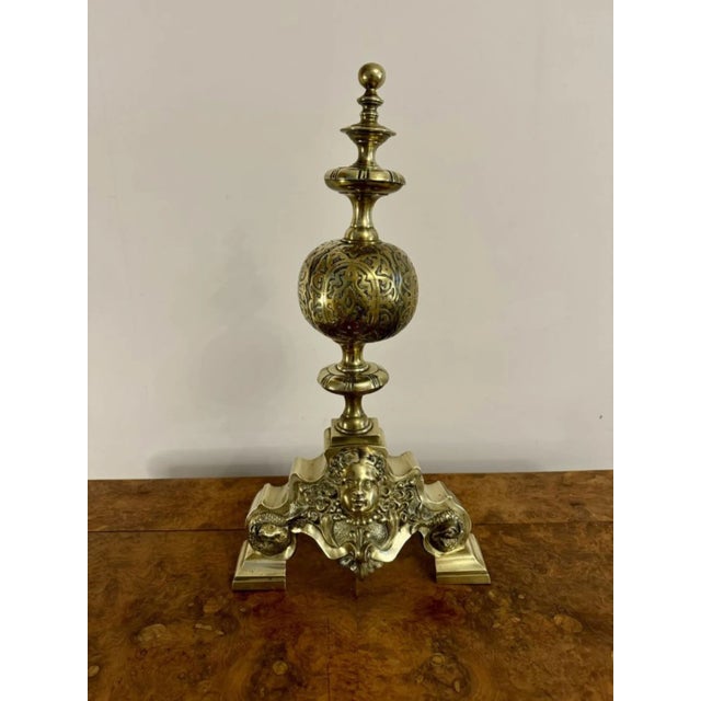 Victorian Ornate Brass Firedogs, 1880s, Set of 2 For Sale - Image 6 of 9