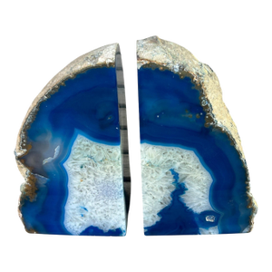 Vt Blue Agate Geode Bookends: Polished Natural Stone Pair