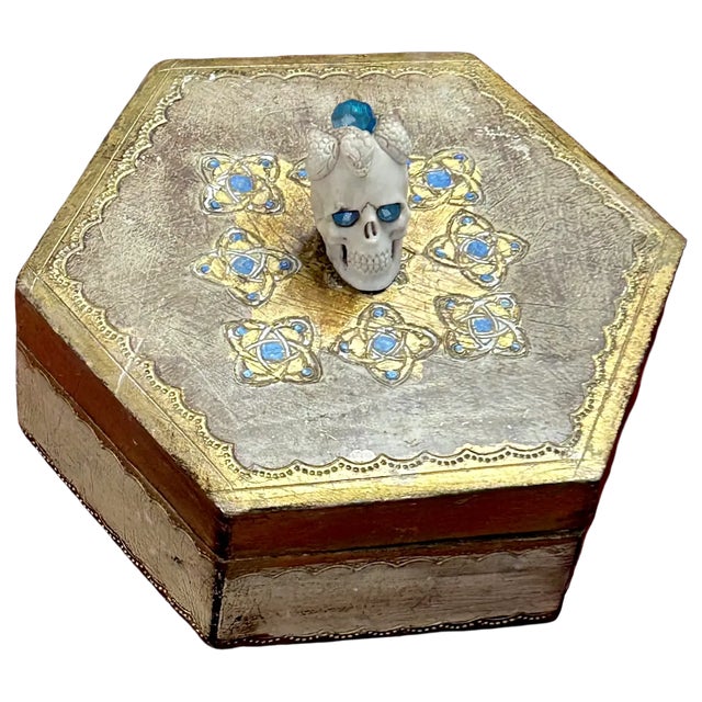 Wood Ooak, Florentine Box/Deer Antler Skull/Natural Apatite For Sale - Image 7 of 7