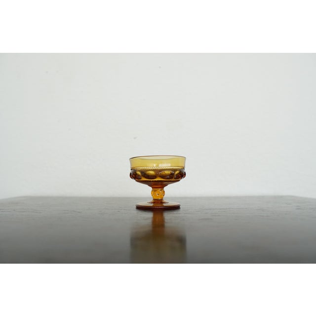 Vintage Indiana Glass Amber King’s Crown Thumbprint Sherbet Glasses - Set of 7 For Sale - Image 16 of 16