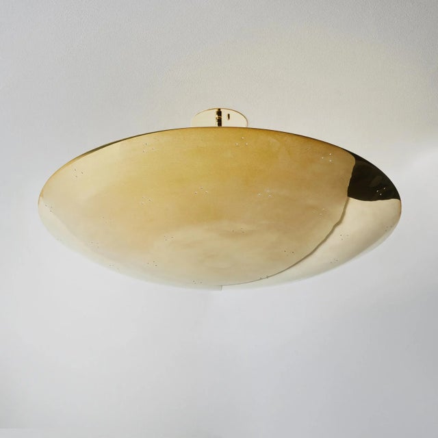 Metal Large Raul Reyes 'Rey 30' Perforated Polished Brass Dome Ceiling Lamp For Sale - Image 7 of 12