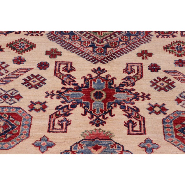 Textile Southwestern Super Kazak Beige/Red Wool Rug - 8'1'' X 9'7'' For Sale - Image 7 of 10