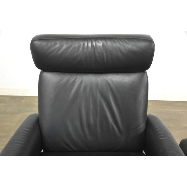 Black 1960s Black Leather Ekornes Stressless Recliner and Ottoman For Sale - Image 8 of 9