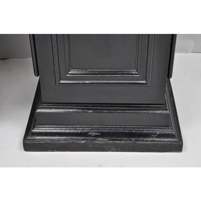 Vintage French Empire Style Black Lacquer Painted Pedestal Column End Table Pair For Sale - Image 10 of 18