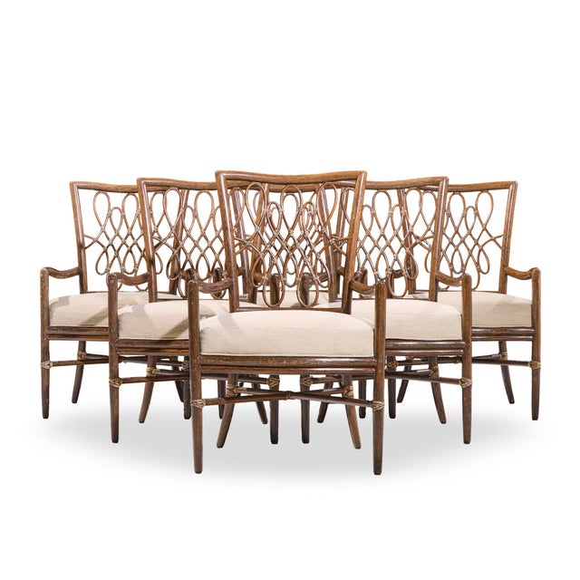Barbara Barry for Baker Script Rattan Dining Chairs - Set of 6 Each chair measures: 24.25 wide x 21.5 deep x 38 inches...