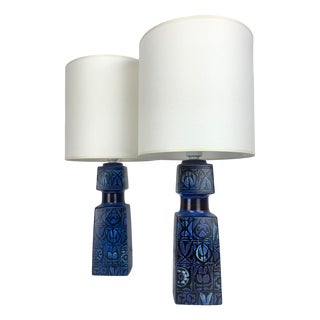 Blue Ceramic Table Lamps by Nils Thorsson for Fog & Morup, 1960s, Set of 2 For Sale