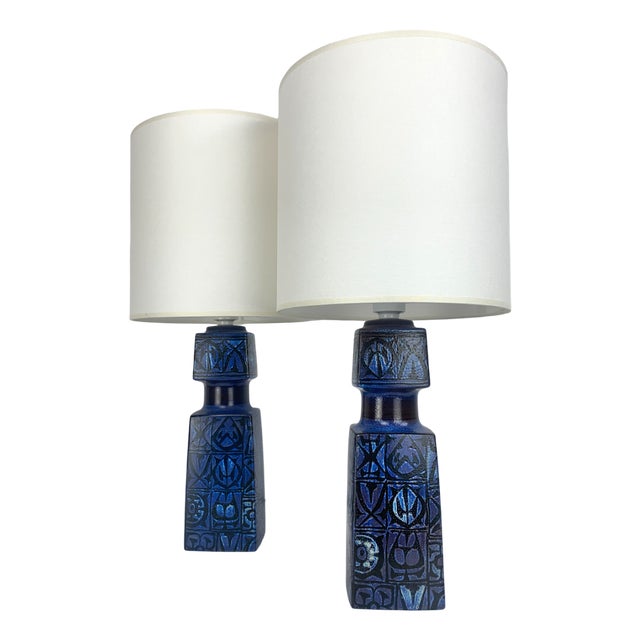 Blue Ceramic Table Lamps by Nils Thorsson for Fog & Morup, 1960s, Set of 2 For Sale