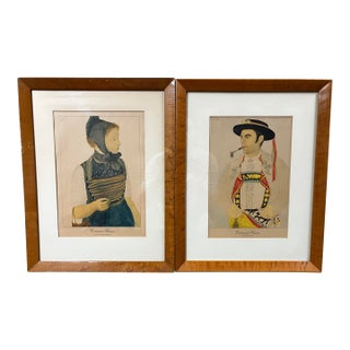 Vintage Framed Lithographic Prints From a Series Titled "Costumes Suisses" (Swiss Costumes) by Artist Kurt Wirth For Sale